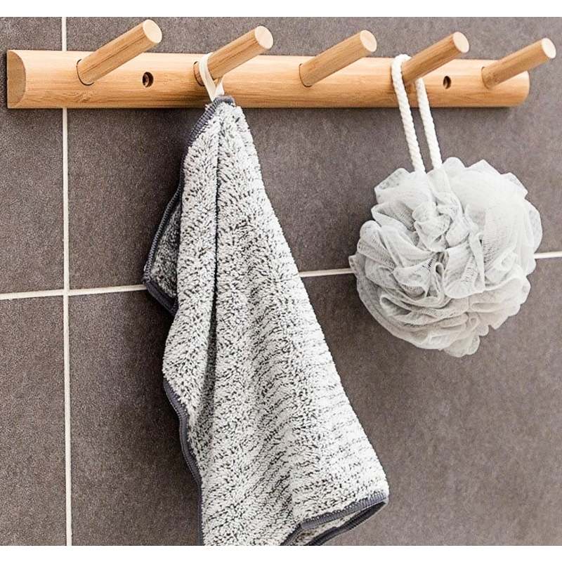Bambou Porte Manteau Mural Bois