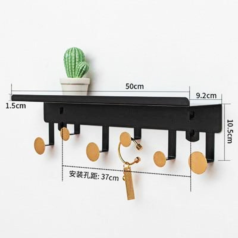 Étagère porte manteau noire et patères dorées