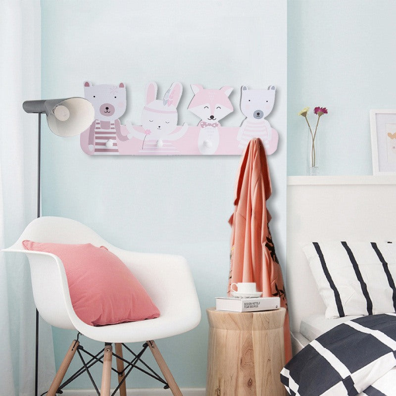 Porte Manteau Enfant Rose Mural Animaux