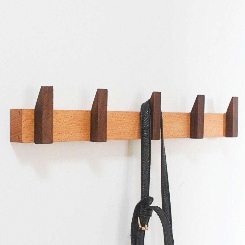 Porte manteau mural bois avec glissables crochets