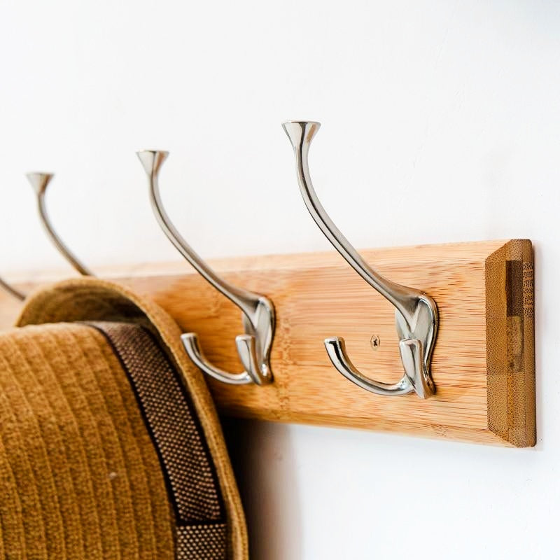 Porte Manteau Mural Bois Clair 4 Grands Crochets