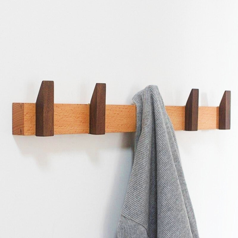 Porte manteau mural bois glissables avec crochets