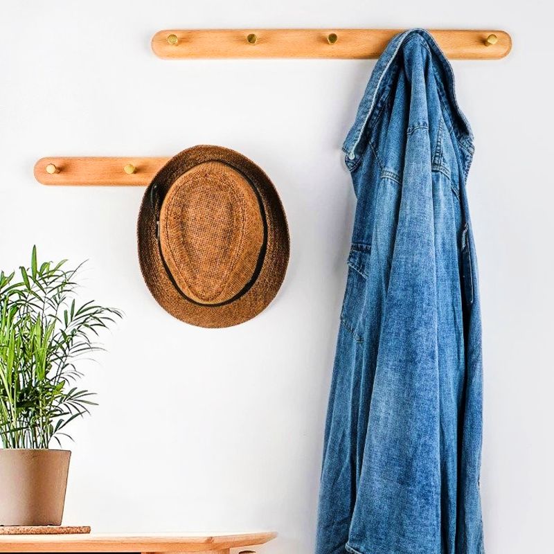 Porte Manteau Mural rotin Bois Clair bambou et