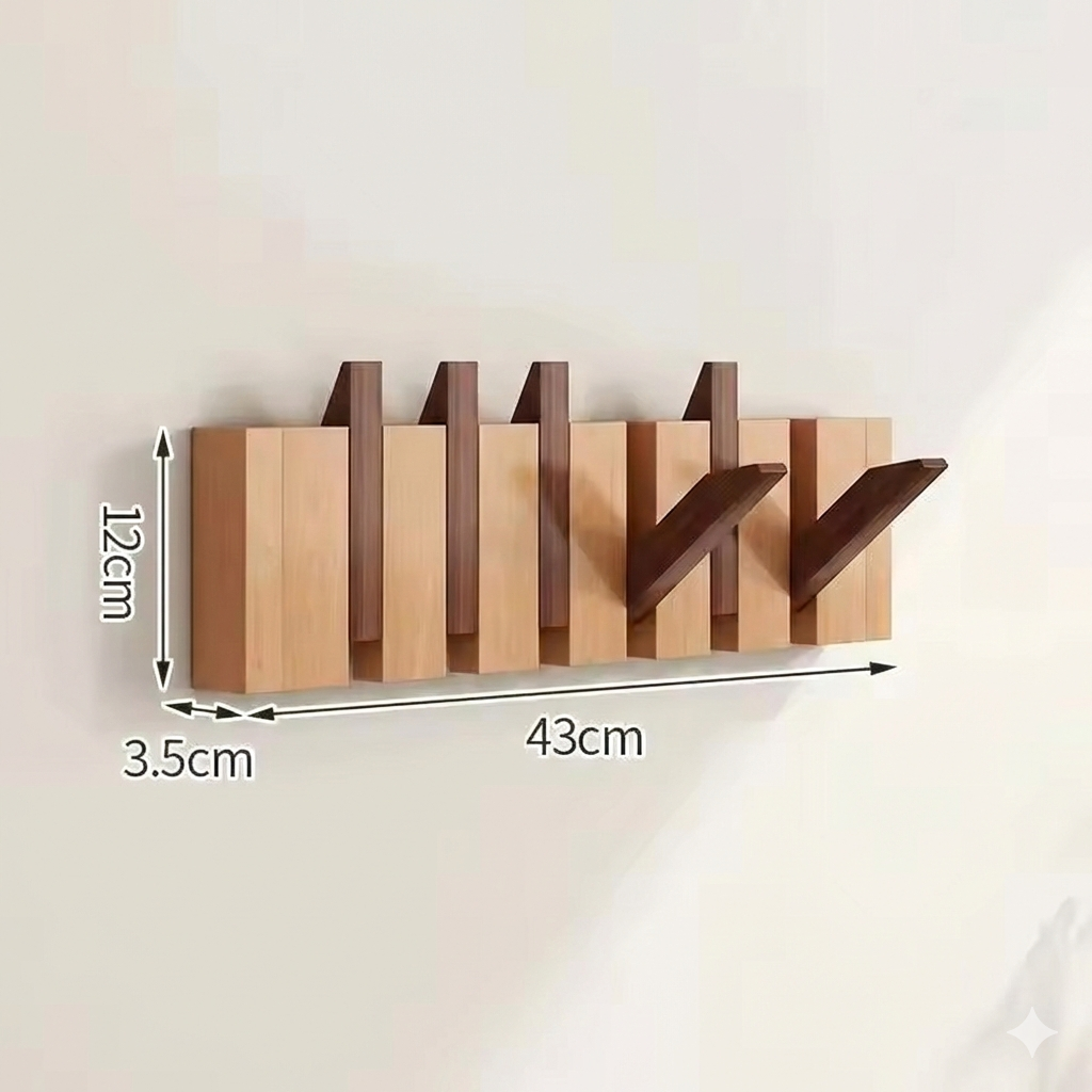 Porte manteau mural bois avec crochets rétractables