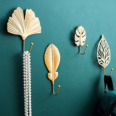 Crochet Mural Feuilles 6 Couleur Or Par