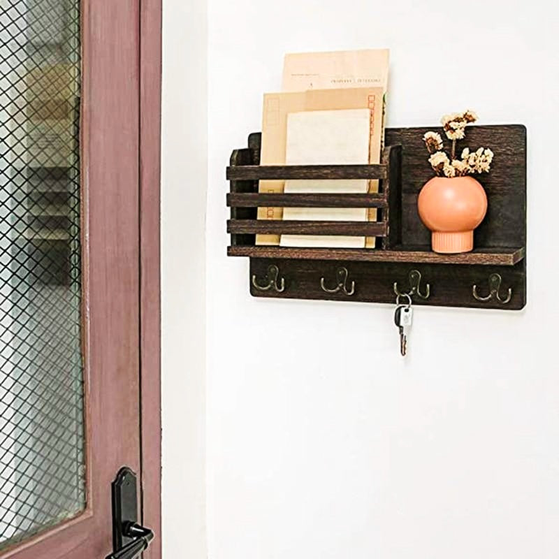Étagère Porte Manteau Sombre Porte Courrier Bois 