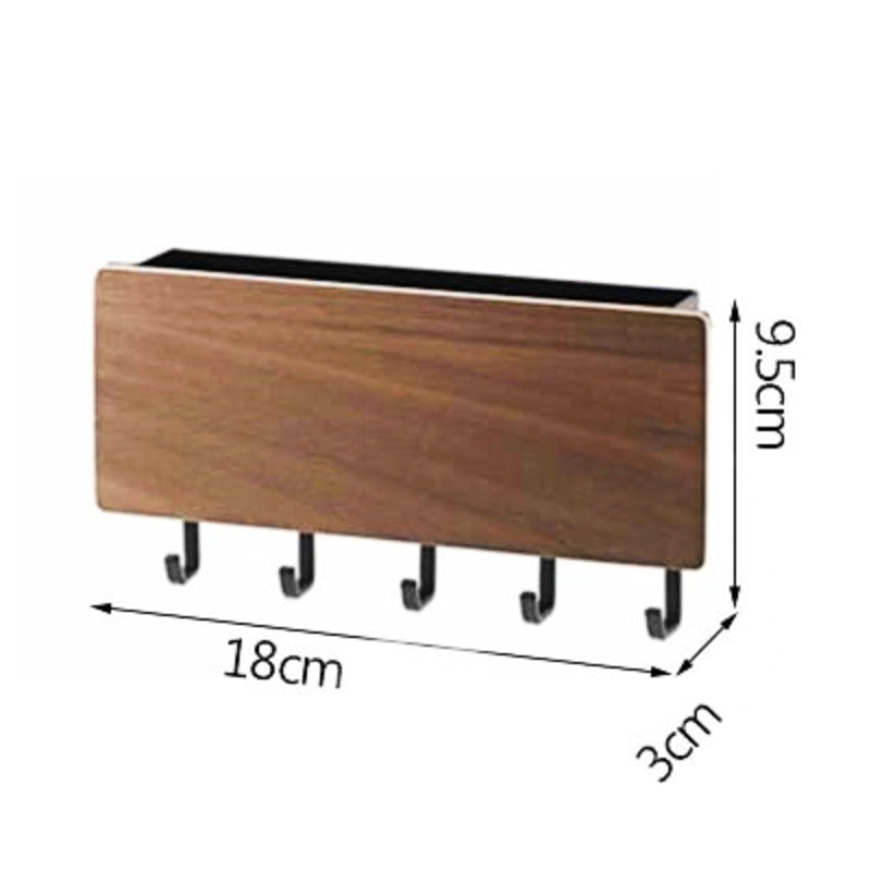 Étagère Porte Manteau Porte Courrier Bois Sombre et Noir