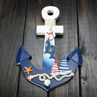 Porte Manteau Bois Ancre en bleue