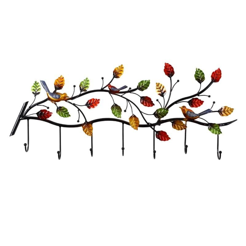 Porte Manteau Mural Design Feuilles et Fer Oiseaux Forgé