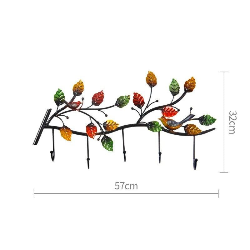 Porte Manteau Mural Design Feuilles et Oiseaux Fer Forgé