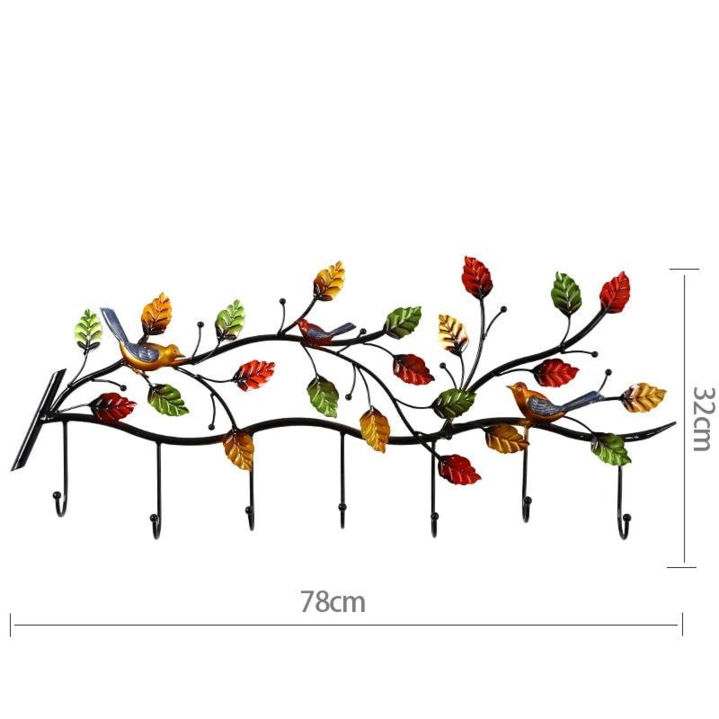 Porte Manteau Mural Design Feuilles Fer et Oiseaux Forgé